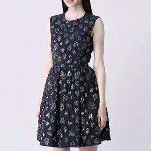 NEW MSGM Navy Blue Sleeveless Fit and Flare Dress Flower Kiss Heart Sz 42 / Med